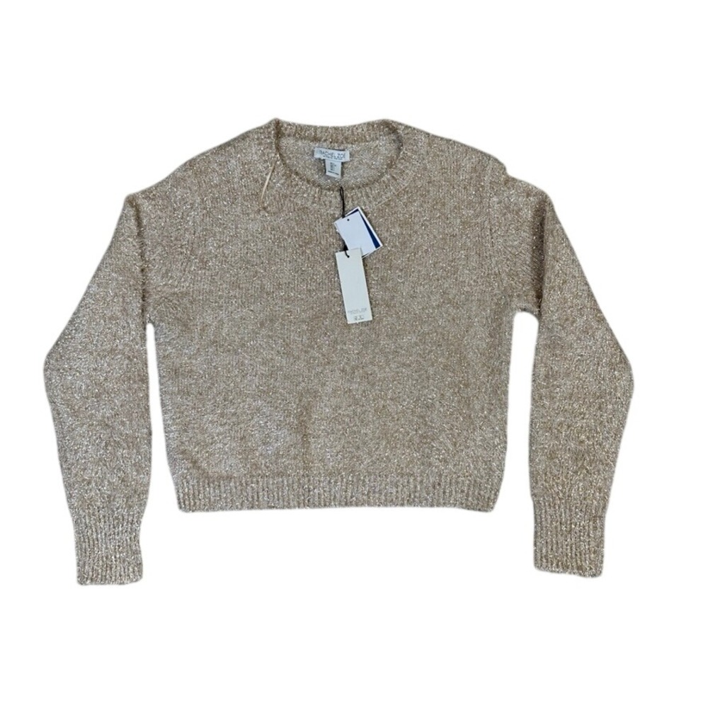 NWT Rachel Zoe Metallic Eyelash Knit Sweater Gold Champagne Crew Neck NWT Large